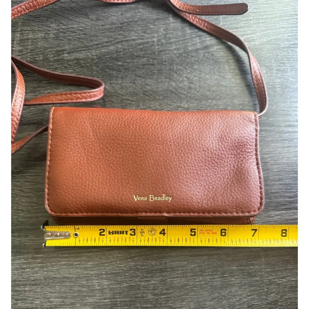 Vera Bradley Brown Leather Small Crossbody Wallet Removable‎ Strap